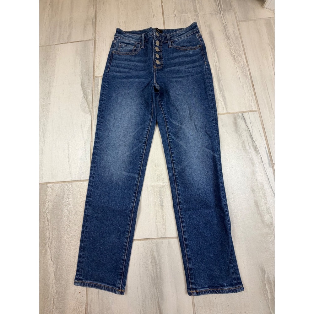 Driftwood Gizelle Button Fly High Rise Straight Leg Jeans Blue Denim 26 x 27